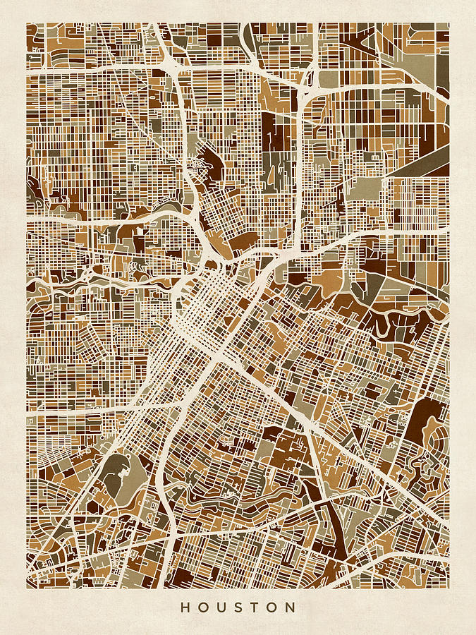 Houston Digital Art - Houston Texas City Street Map #6 by Michael Tompsett