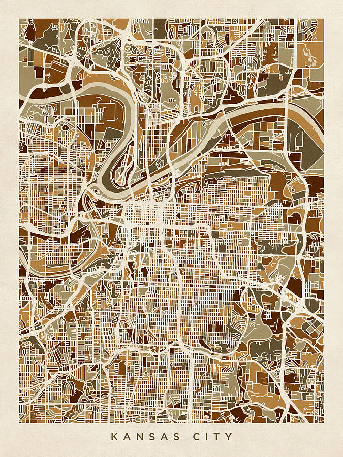 Kansas City Digital Art - Kansas City Missouri City Map #6 by Michael Tompsett