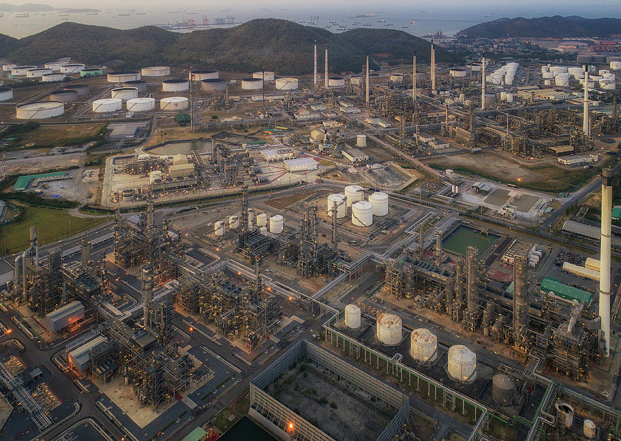 Land scape of Oil refinery plant from bird eye view on night #6 Photograph by Anek Suwannaphoom