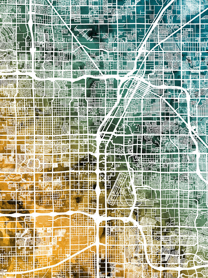 Las Vegas Digital Art - Las Vegas City Street Map #6 by Michael Tompsett