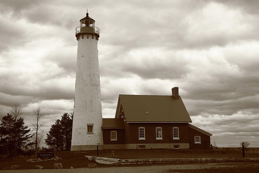 Lighthouse - Tawas Point Michigan 2010 BW Photograph by Frank Romeo