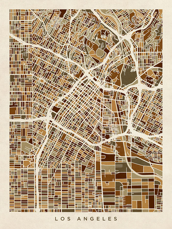 Los Angeles City Street Map #6 Digital Art by Michael Tompsett