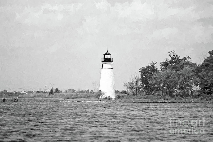 Madisonville Lighthouse - digital painting BW Photograph by Scott Pellegrin