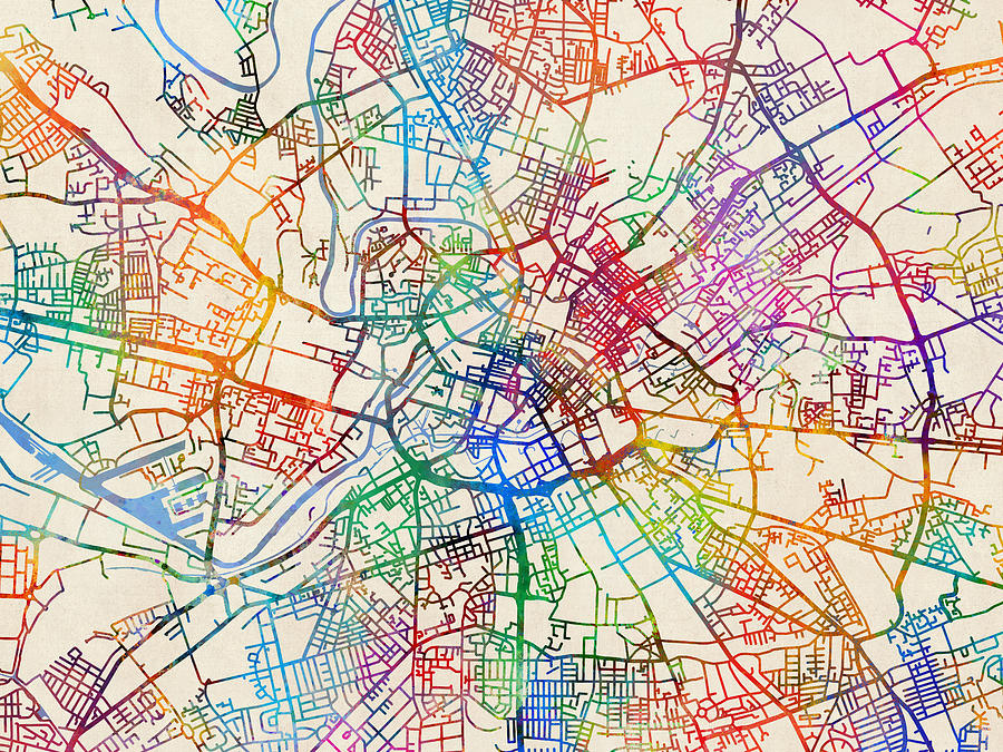 Manchester England Street Map #6 Digital Art by Michael Tompsett