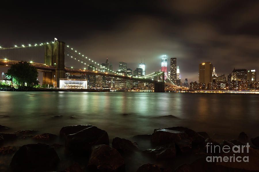 Manhattan Skyline By Night From Brooklyn Bridge Park Photograph