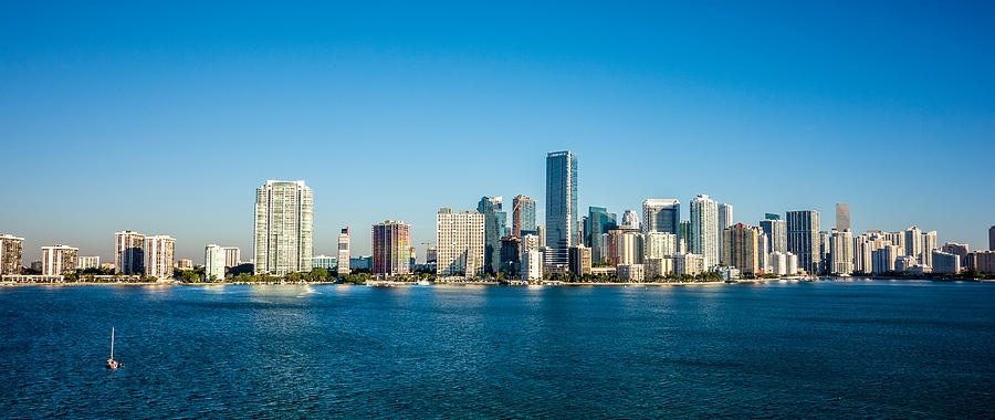 Miami Florida city skyline morning with blue sky #6 Photograph by Alex Grichenko
