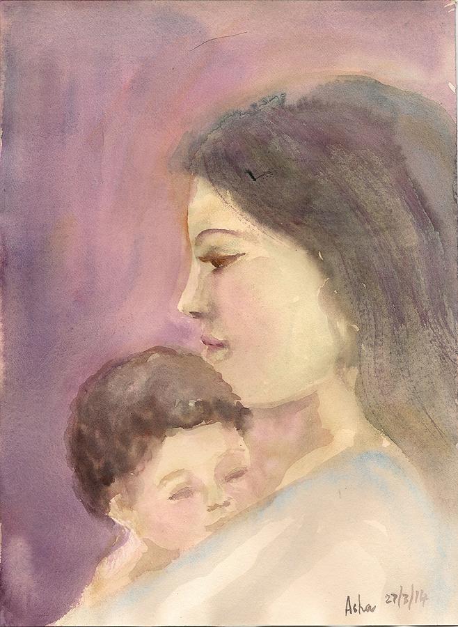 Mother and child #6 Painting by Asha Sudhaker Shenoy