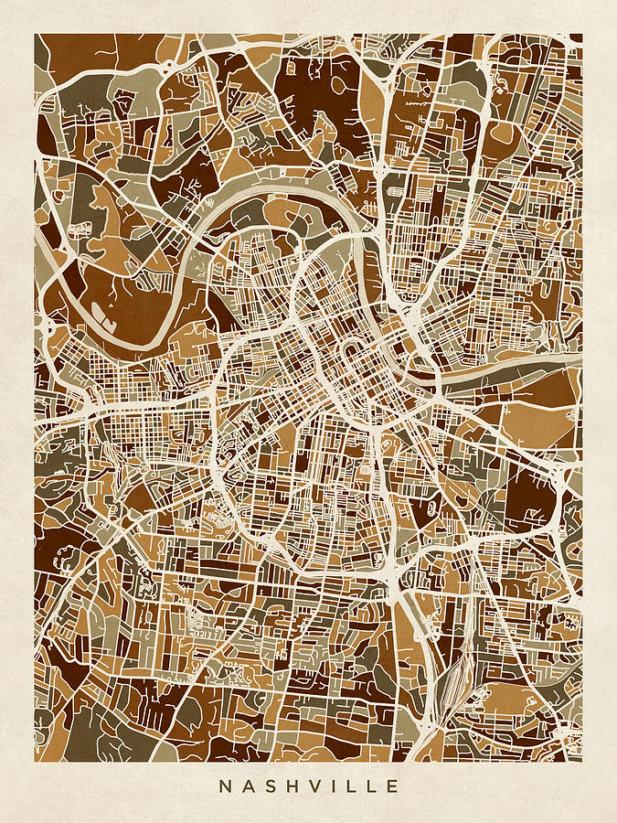 Nashville Digital Art - Nashville Tennessee City Map #6 by Michael Tompsett