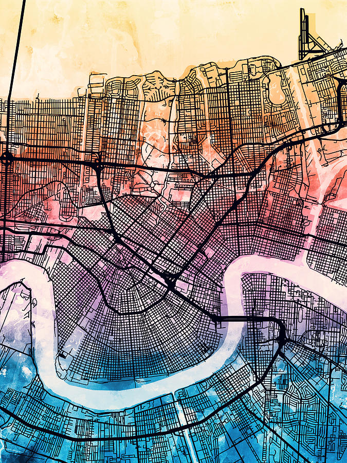 New Orleans Digital Art - New Orleans Street Map #6 by Michael Tompsett