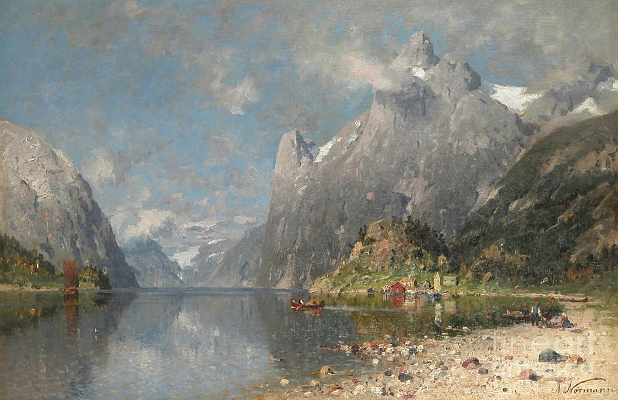 Adelsteen Normann Painting - Norwegian fjord landscape #6 by Celestial Images