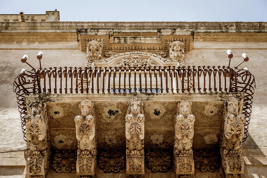 Architecture Photograph - NOTO, SICILY, ITALY - Detail of Baroque Balcony, 1750 #6 by Paolo Modena