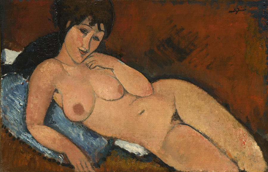 Nude On A Blue Cushion #4 Painting by Amedeo Modigliani