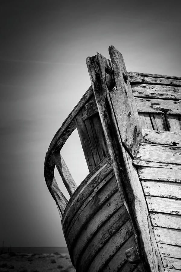 Old Abandoned Boat Portrait Bw Photograph