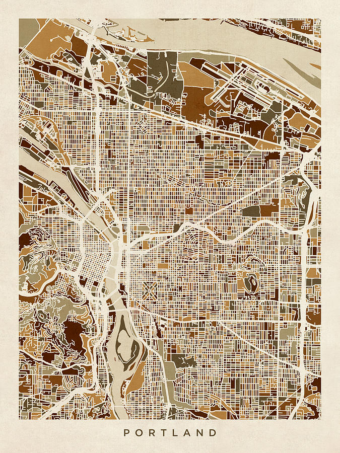 Portland Digital Art - Portland Oregon City Map #6 by Michael Tompsett