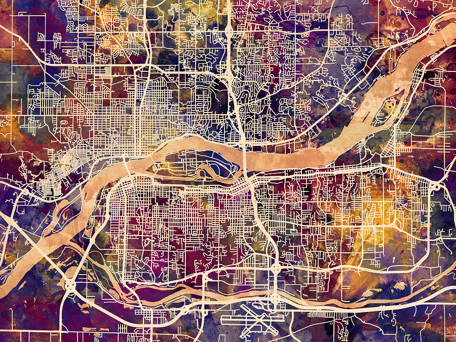 Davenport Digital Art - Quad Cities Street Map #6 by Michael Tompsett