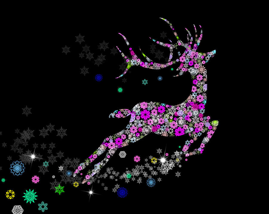 Christmas Painting - Reindeer design by snowflakes #6 by Setsiri Silapasuwanchai