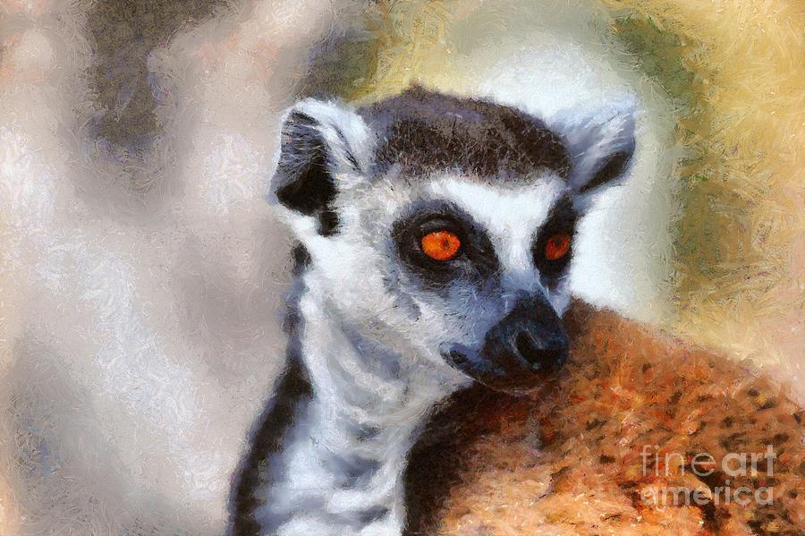 Mammal Painting - Ring Tailed Lemur #2 by George Atsametakis