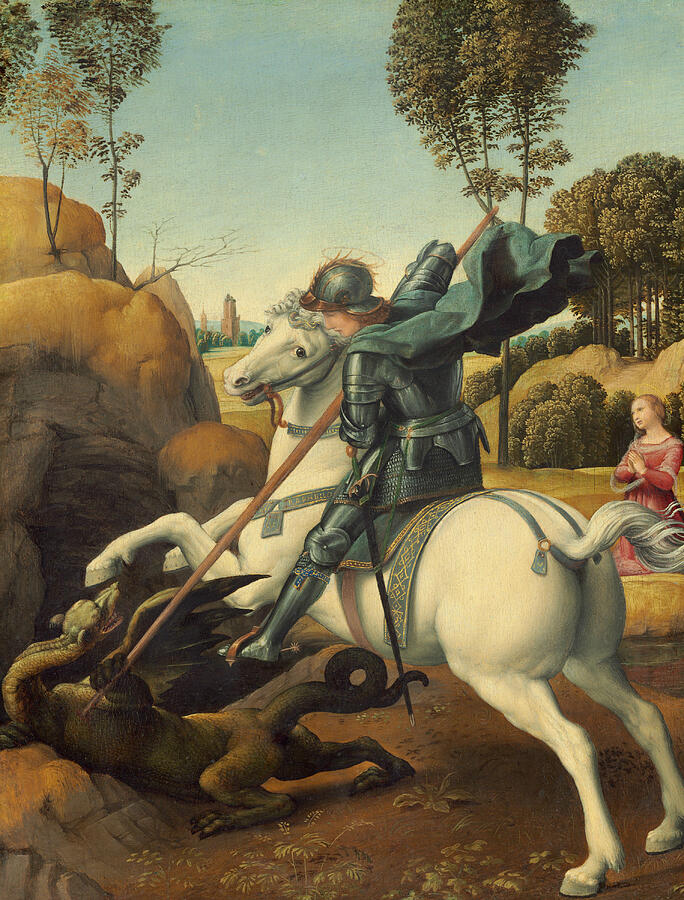 Saint George and the Dragon, from circa 1506 Painting by Raphael