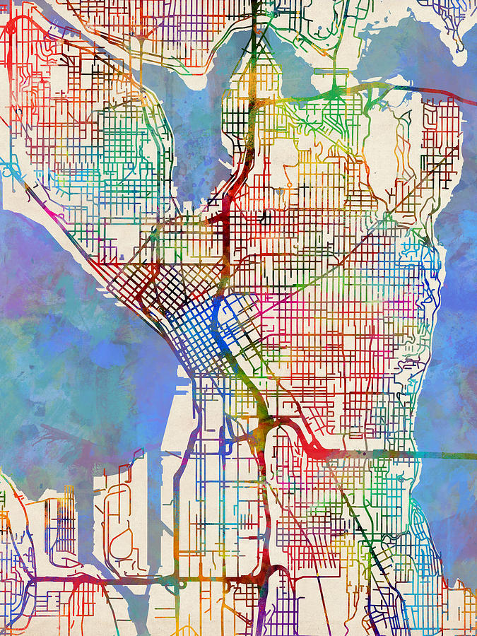 Seattle Washington Street Map #6 Digital Art by Michael Tompsett
