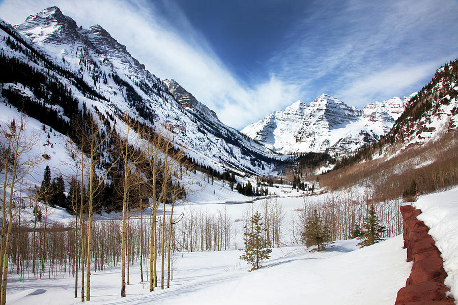 Snow covered Maroon Bells Photograph by Bruce Beck - Fine Art America