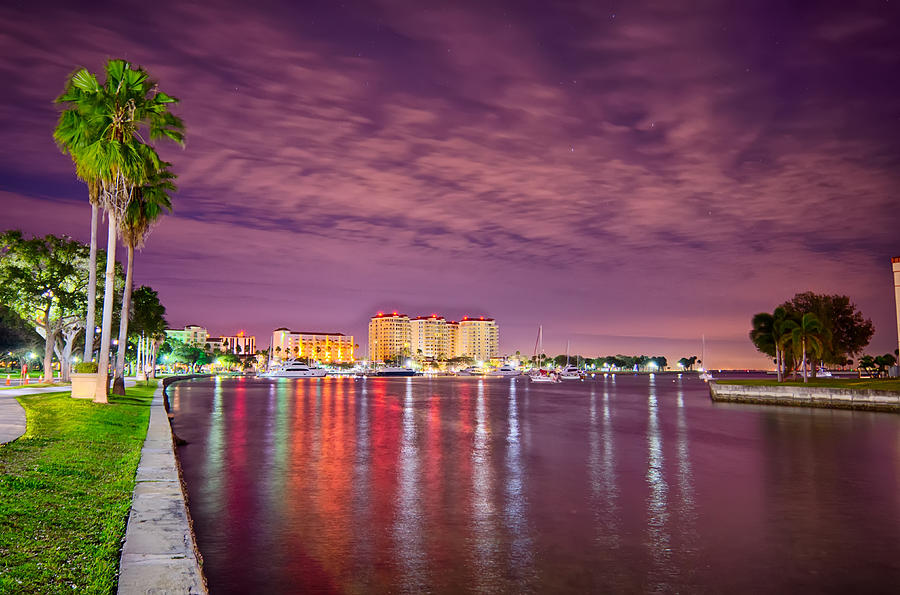 St Petersburg Florida City Skyline And Waterfront At Night #6 Photograph by Alex Grichenko