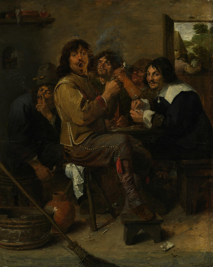 The Smokers, from circa 1636 Painting by Adriaen Brouwer
