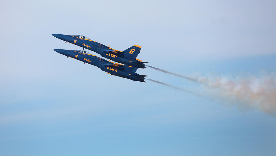 Transportation Photograph - U S Navy Blue Angeles, Formation Flying, Smoke ON #6 by Bruce Beck