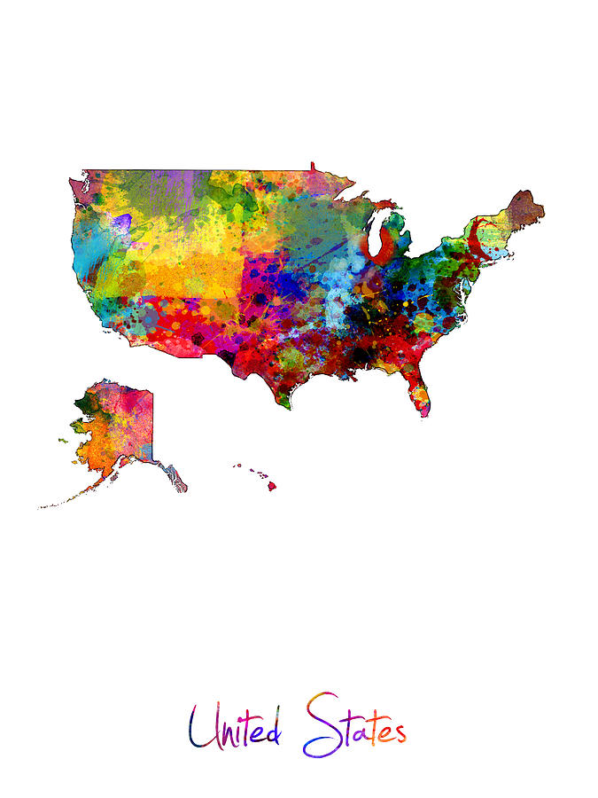 United States Watercolor Map #6 Digital Art by Michael Tompsett