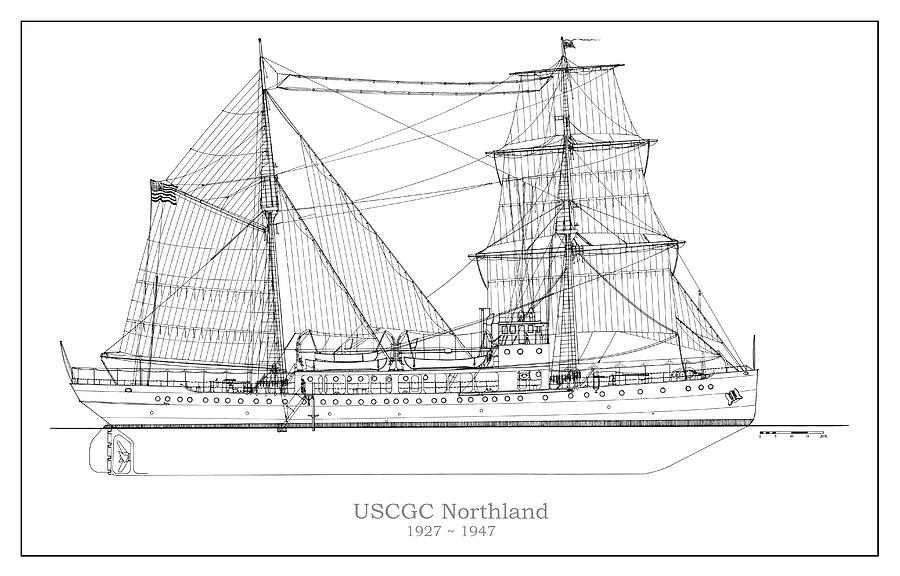Vintage Drawing - U.S. Coast Guard Cutter Northland #6 by SP JE Art