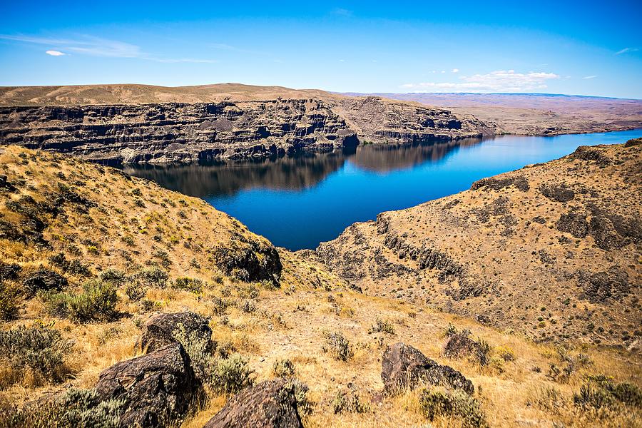 Wanapum Lake Colombia River Wild Horses Monument and canyons #6 Photograph by Alex Grichenko