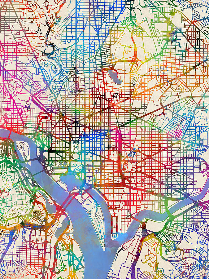 City Map Digital Art - Washington DC Street Map by Michael Tompsett
