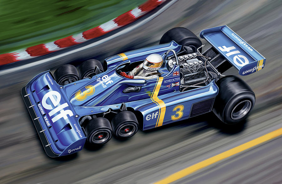 6 Wheel Tyrrell P34 F-1 Car Digital Art by David Kyte