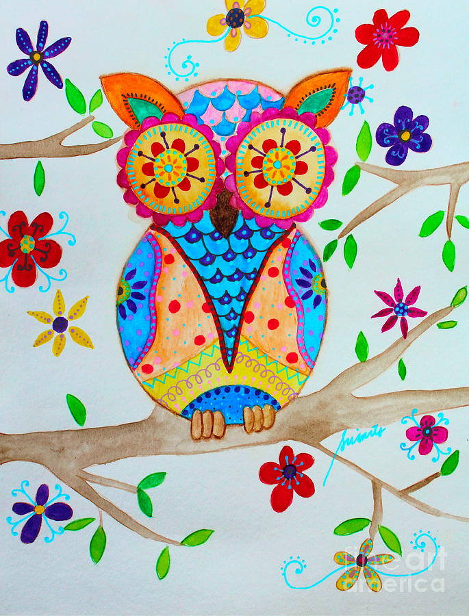 Whimsical Wise Owl #6 Painting by Pristine Cartera Turkus