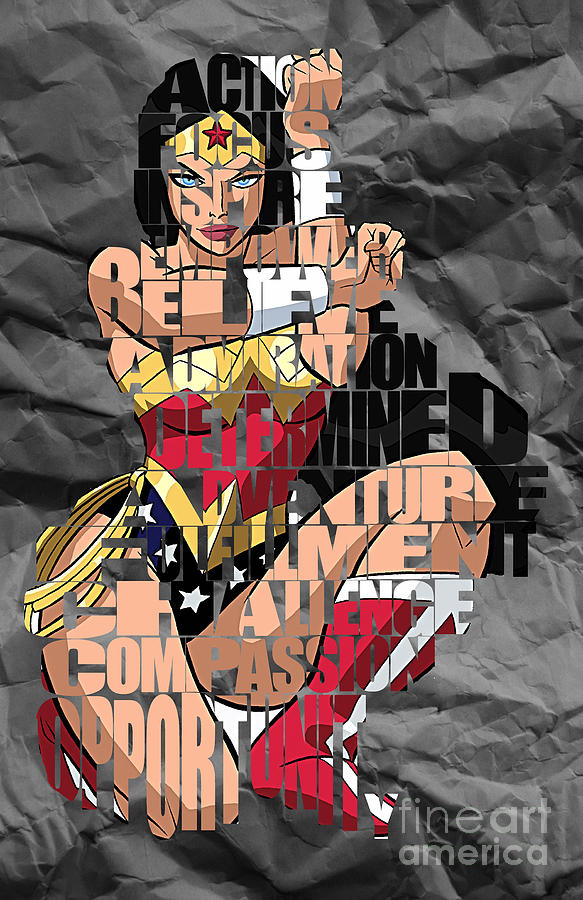Wonder Woman Inspirational Power and Strength Through Words #2 Mixed Media by Marvin Blaine