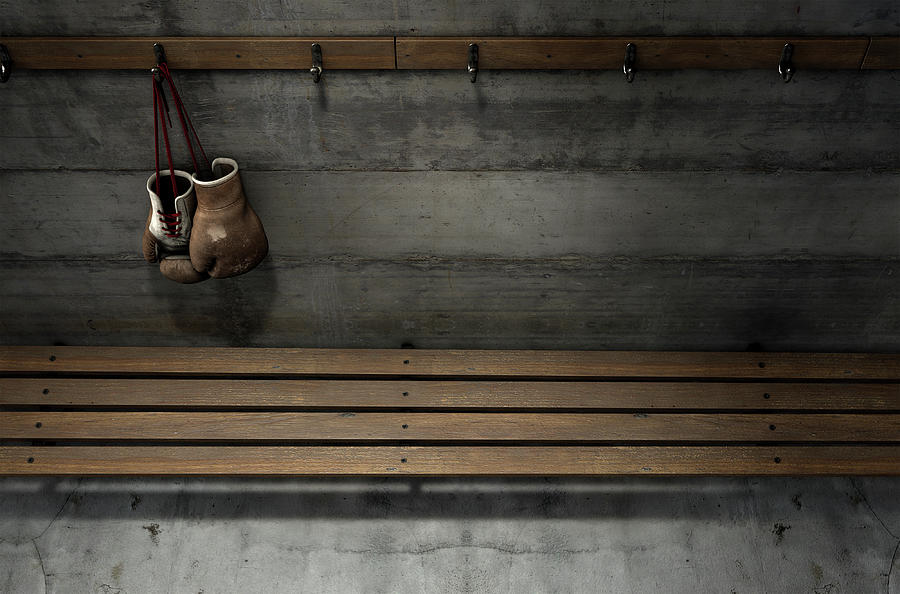 Worn Digital Art - Worn Vintage Boxing Gloves Hanging In Change Room by Allan Swart Worn Digital Art - Worn Vintage Boxing Gloves Hanging In Change Room by Allan Swart