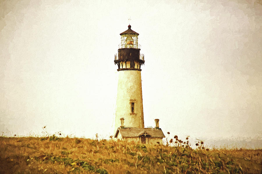 Architecture Photograph - Yaquina Head Lighthouse - digital painting by Scott Pellegrin