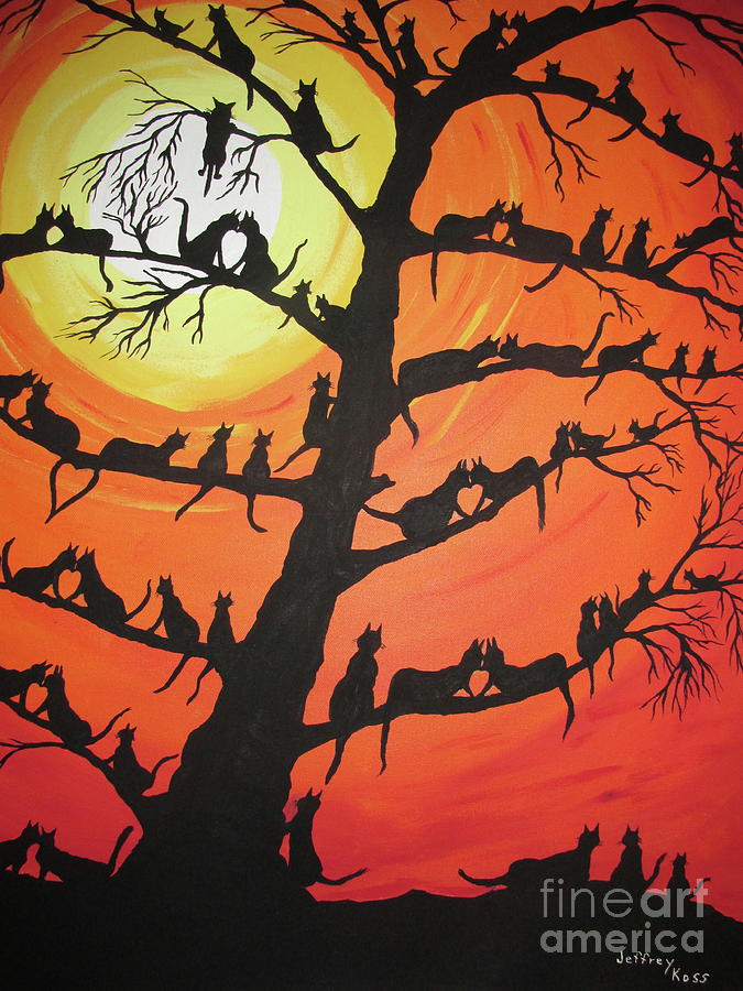 60 Cats In The Love Tree The Most Cats Together. Painting by Jeffrey Koss
