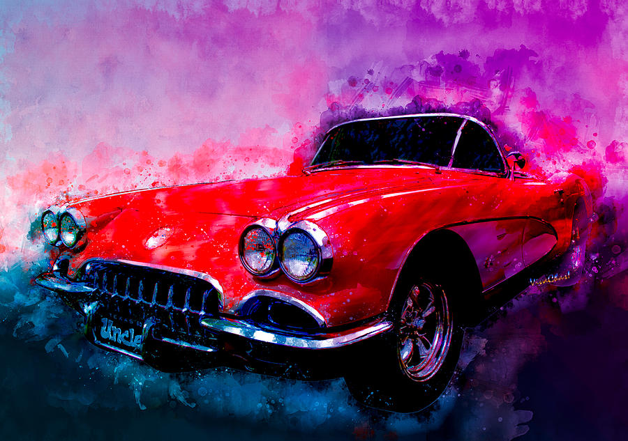 60 Red Corvette Watercolour Illustration Photograph by Chas Sinklier