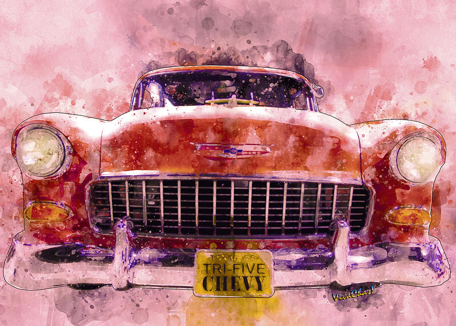 63 Year Old 55 Chevy Bow Tie Out to Cruise the High Road Digital Art by Chas Sinklier