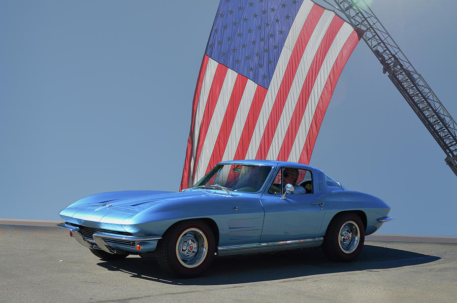 64 Coupe with U S A Flag Photograph by Bill Dutting