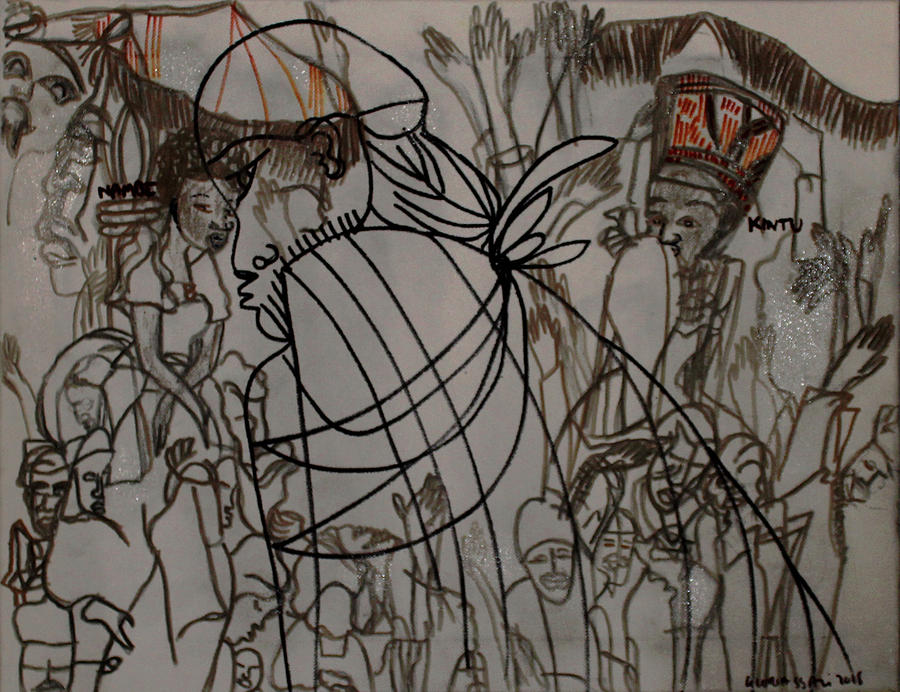 Kintu and Nambi  Folktale #64 Painting by Gloria Ssali