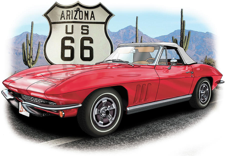 66 Corvette Route 66 Digital Art by Francois Robert