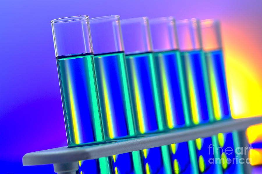 Blue Photograph - Laboratory Test Tubes in Science Research Lab #66 by Olivier Le Queinec
