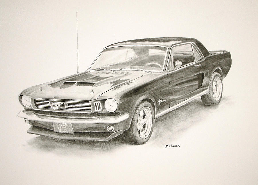 66 Mustang Drawing by Richard Rooker.