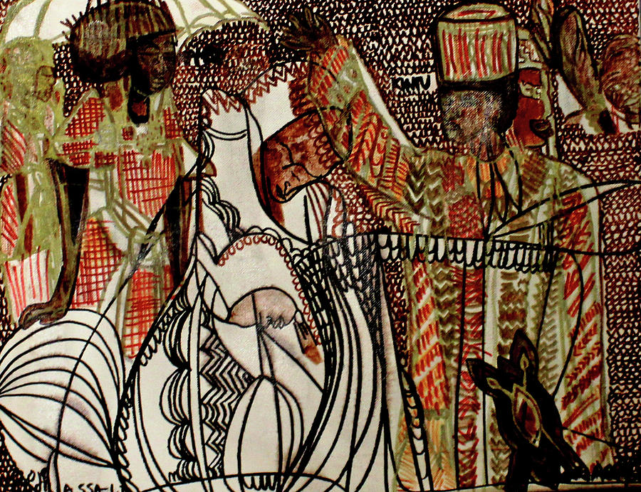 Kintu and Nambi  Folktale #67 Painting by Gloria Ssali