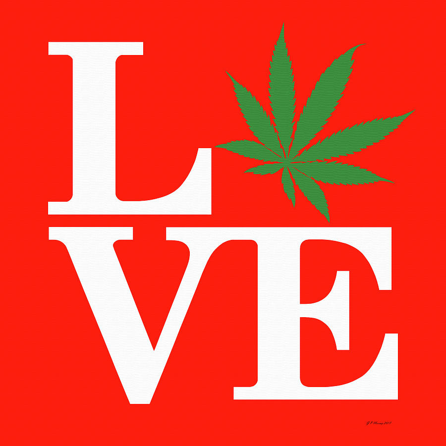 Marijuana Leaf Love Sign Digital Art