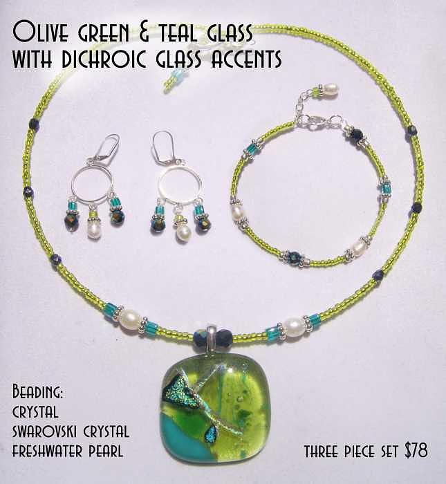 Olive Green and Teal Glass with Dichroic Accents Mixed Media by ...