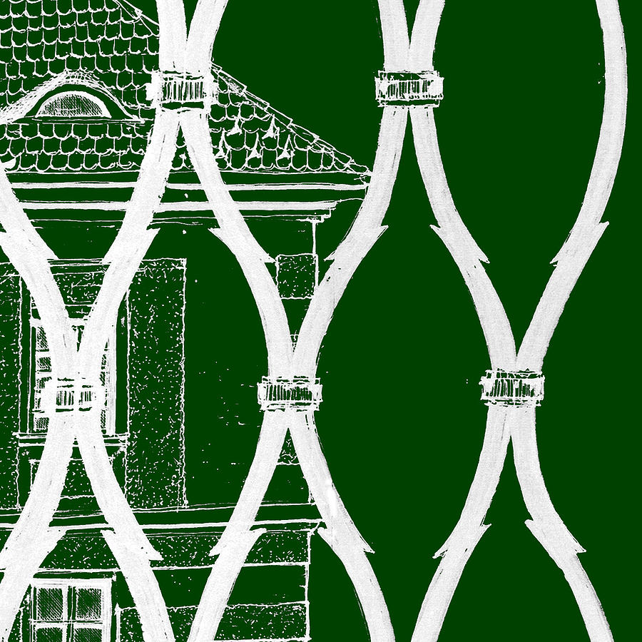 6.8.Hungary-1-detail-g-Custom-fence-inverted-background-Green Drawing by Charlie Szoradi