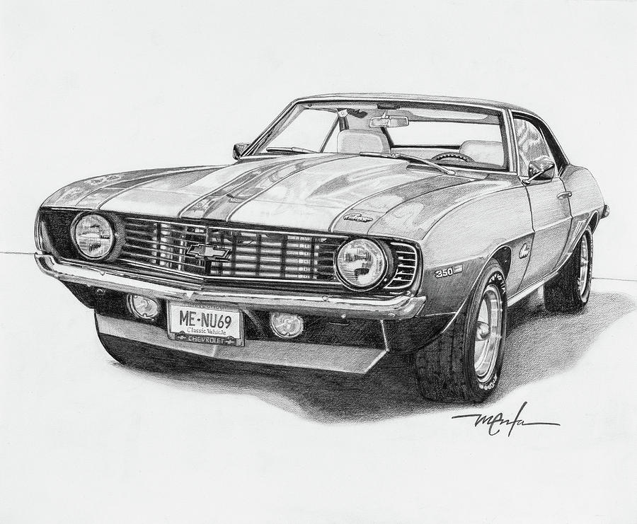 69 Camaro Drawing by Dan Menta.
