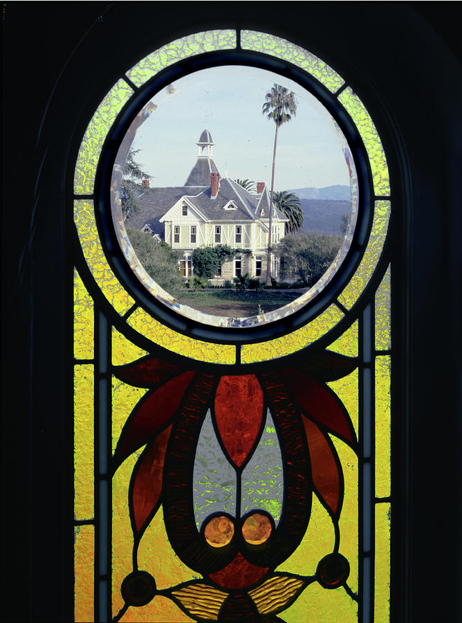 6B6317 Stained Glass Window at Falcon Crest Set Photograph by Ed Cooper Photography